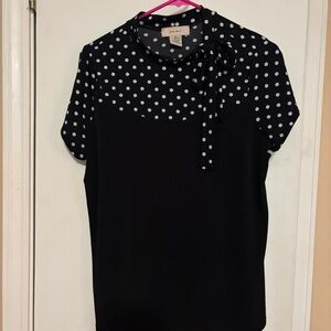 Ann Taylor Black Blouse with White Dots